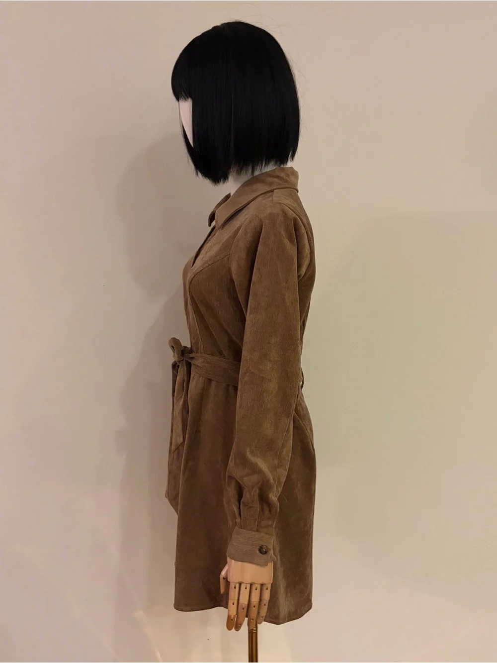 NWT Francesca's Mi Ami Camel Corduroy Belted Shirt Dress M Fits S Brown Mini⁠
